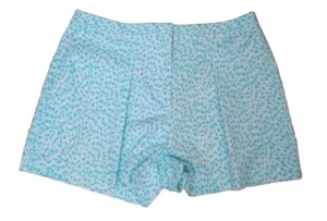 New Michael Kors Turquoise White High-Rise Stretch Pleated Shorts Size 14 NWOT - Picture 1 of 6