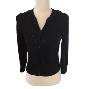 Poof Girls classic black cardigan beading girls L 14 cotton rayon spandex - Picture 1 of 5