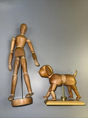 Wood Artist's Articulated Jointed Posable Figures  5” Dog & 12” Adult Preowned - Image 1 of 4