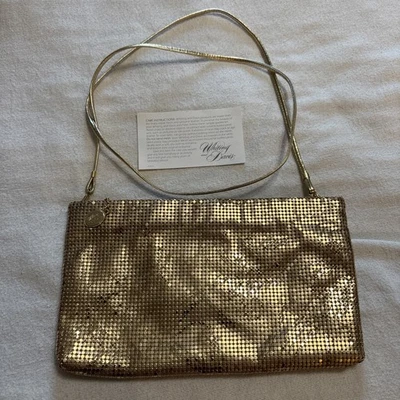 Bolso sin asas vintage años 80 Whiting & David cadena dorada correo malla y cuero Foto 1 de 4
