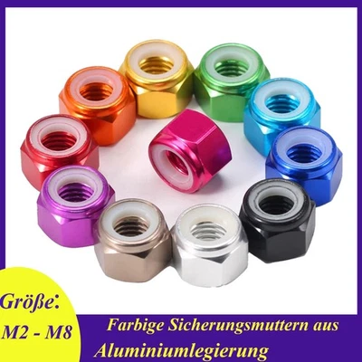 M2 M2.5 - M8 Farbige Aluminiumlegierung Selbstsichernde Muttern Sicherungsmutter - Bild 1 von 4