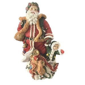 Santa Claus Christmas Resin Decor With Child And Toy Sack Hand Painted 10 Inches - Picture 1 of 16