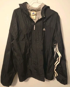Adidas Men’s XL Black Hooded Windbreaker Jacket 3-Stripe Sleeve Full Zip... - Picture 1 of 3