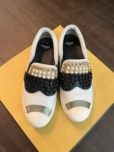 Fendi 37 Karl Loves Fendi Studded Slip-On Leather Sneaker - Picture 1 of 8