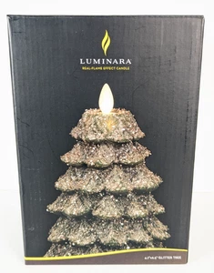 Luminara Green Glitter Holiday Med Tree Flameless Candle 4.7" x 6.5" Christmas - Picture 1 of 8