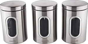 Tea Coffee and Sugar Set Canisters 3 Pack Silver Homiu Airtight Kitchen - Picture 1 of 4