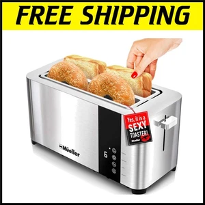 Stylish 4 Slice Toaster with Extra Wide Slots for Bagels & Artisan Bread - 1300W - Picture 1 of 10