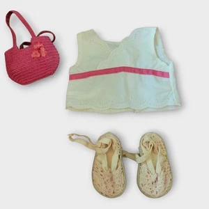 Conjunto de falda American Girl Doll Sweetheart (sin falda) Top Zapatos Cartera 2007 Retirado - Imagen 1 de 9