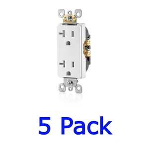 Leviton 20 Amp Duplex Electrical Wall Outlet, T5825-W  5-Pack *OPEN-NOT IN BOX* - Bild 1 von 5