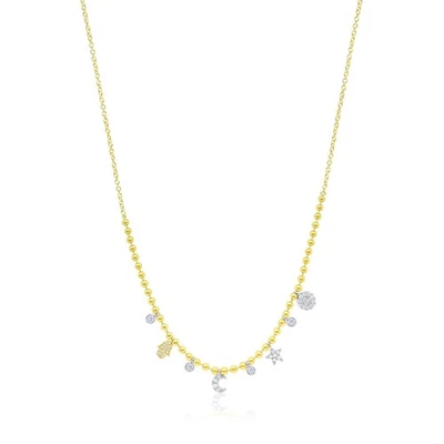 Meira T 14k Yellow Gold Moon, Star and Hamsa Diamond Charm Necklace - Image 1 of 4