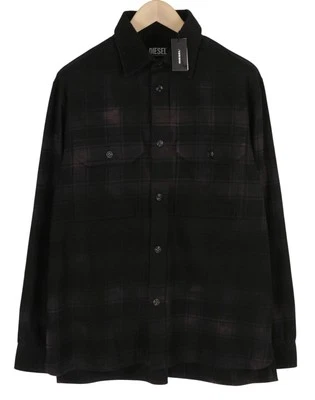 DIESEL S-Jess-Dip Men Shirt L Black Flannel Buttoned Plaid Spread Neck RRP€150 - Image 1 of 4