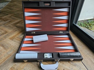 New 19" Silverman & Co Large Faux Leather Backgammon Set – Brown Board w/ Cream - Image 1 of 4