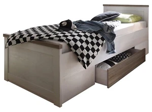 Komfortbett 100x200 cm Pinie weiß / Trüffel Einzelbett Komforthöhe Kinderbett - Bild 1 von 2
