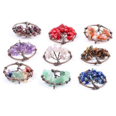 Natürliche Kristall Quarz Lebensbaum Stein Anhänger Halskette Heilung Chakra - Bild 1 von 4