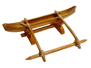 Handcrafted Wooden Outrigger Canoe Model with Stand – 9" Decorative Display Piec - Picture 1 of 4