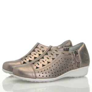 Drew Metro Metallic Taupe Dusty Leather Zip Wedge Size 8.5 M - Picture 1 of 6