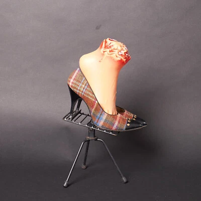 Vintage 1950s Plaid Tweed Leather Heels Pumps - Image 1 of 4