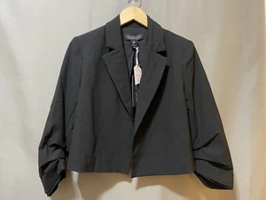 NWT Rachel Zoe Women Notched Open 3/4 Ruched Sleeve Cropped Blazer Size M Black - Picture 1 of 12