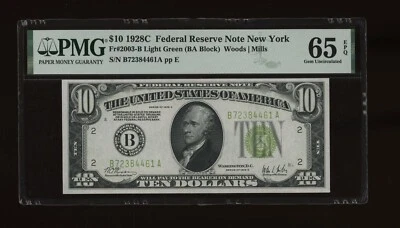 DBR 1928-C $10 LGS FRN New York Gem Fr. 2003-Blgs PMG 65 EPQ Serial B72384461A - Image 1 of 2