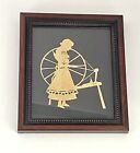Vintage Scissor Cut Silhouette Girl at Spinning Wheel Framed Scherenschnitte Art
