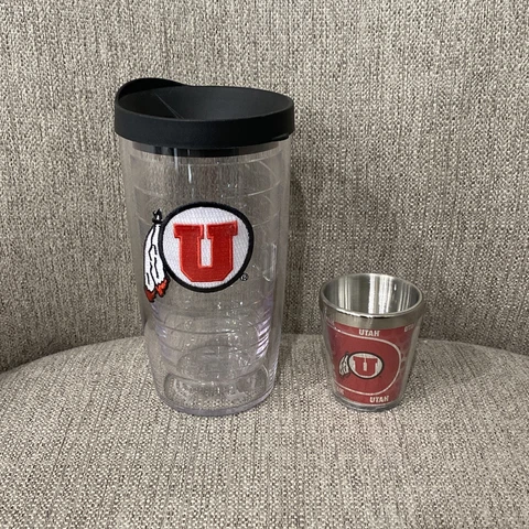 Utah Utes Tervis Coffee Cup Travel Mug 16 Ounces And Shot Glass Cover