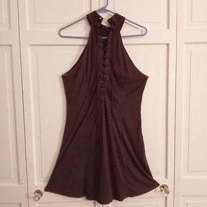 Mini Dress M Brown Lace-Up Suede Sleeveless Village Western Cowgirl Boho Tribal. - Picture 1 of 16