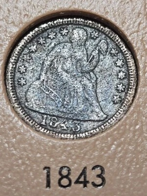 1843 P Seated Liberty Dime  Very Dirty Coin *****  Under That Dirt A Fine Coin - Image 1 of 3