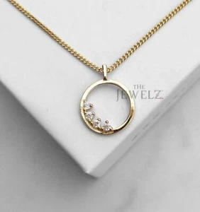 Collana con ciondolo cerchio aperto diamanti 0,06 ct oro 14 carati - regalo San Valentino - Foto 1 di 5