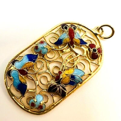 Emaille Anhänger Schmetterling Vintage Cloisonné Stil Filigran 50er Jahre - Bild 1 von 4