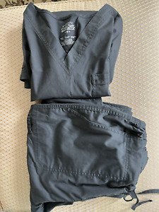 Cherokee  Work Wear Scrub SET Medium Top # 4725, Pants #4043 Small - PEWTER GRAY