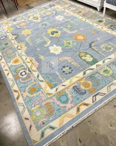 Hand-Knotted  Antique Blue Oushak  Wool Rug and Large Rug Turkish Carpet - Picture 1 of 6