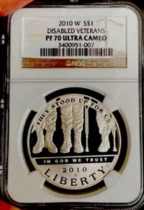 2010 DISABLED VETERANS Silver Dollar NGC PF70💥FLAWLESS QUALITY!💥 - Picture 1 of 5