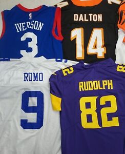 NFL NBA Jersey Lot Adult Size Good Condition Nike Romo Iverson Dalton Cowboys