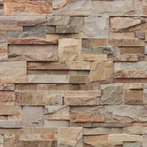 Brown Beige Natural Slate Stone Tile Wall 3D Effect Brick Textured Wallpaper - Picture 1 of 3