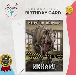 PERSONALISED A5 BIRTHDAY CARD T REX DINOSAUR THEME | ANY NAME | AGE - Picture 1 of 1