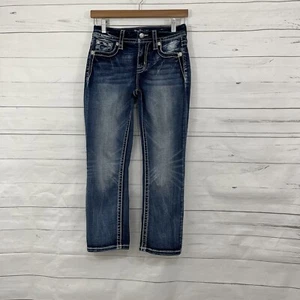 Miss Me Jeans Womens Size 25 Curvy Signature Crop Gem Rhinestone Mid Rise - Picture 1 of 18