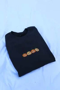 Embroidered 'Multi-Color Halloween Pumpkins' Hoodie or Crew Neck, Long Sleeve, C - Picture 1 of 17