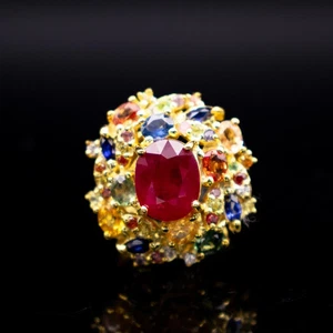 Ruby ring (Natural Ruby) surrounding by Sapphires - Gems from Mozamique mine ass - Picture 1 of 4