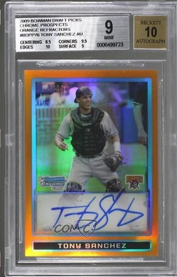 2009 Bowman Draft Prospects Chrome Orange Refractor /25 Tony Sanchez BGS 9 Auto - Image 1 of 2