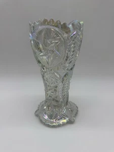 Vintage Iridescent Clear Carnival Glass LE Smith Whirling Star 9” Vase - Picture 1 of 8