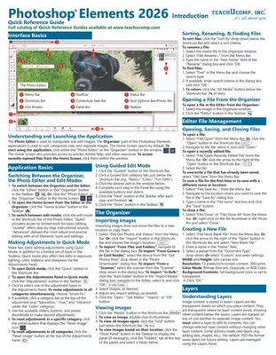 Photoshop Elements 2026 Guía de entrenamiento Tarjeta de referencia rápida Hoja de trucos de 2 páginas Foto 1 de 2