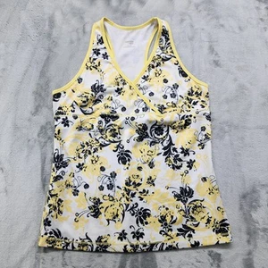Danskin Now Top Womens L Yellow Black Floral V-Neck Racerback Tank Workout Yoga - Picture 1 of 8