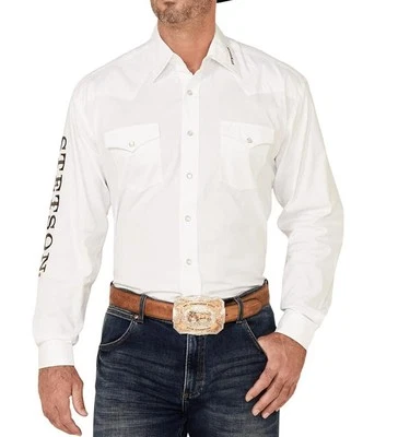 Camisa Western blanca manga larga con logotipo bordado clásico Stetson para hombre 2XL Foto 1 de 2
