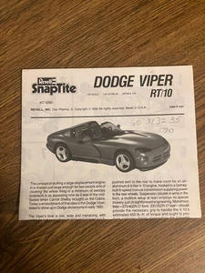 vintage plastic model kit 1:25 scale Instructions - Revell/Snaptite Dodge Viper - Picture 1 of 1