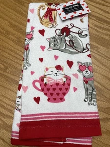 NWT Hobby Lobby Valentine's Cotton Kitchen Dish Towel with cats & hearts ~ 2017 - Picture 1 of 5