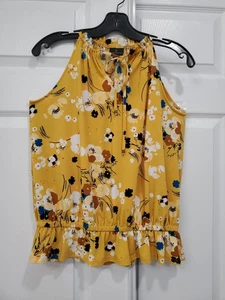 Camiseta sin mangas Worthington para mujer amarilla floral lazo ojo de cerradura cuello cintura elástica talla S - Imagen 1 de 8