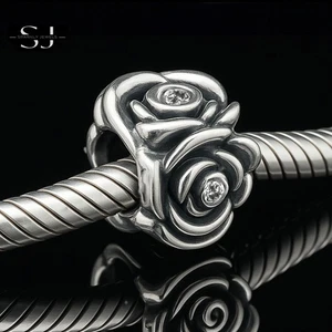 925 Sterling Silver Rose Petal Flower Charm Bead  for Charms Bracelets - Roses - Picture 1 of 3