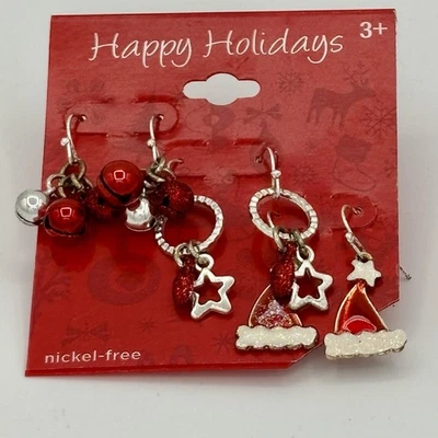 New 3 Christmas Earrings In Red & Silver Tone Nickel Free - Image 1 of 3