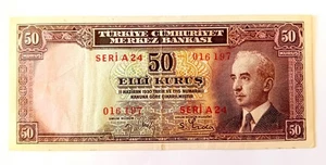 Turkey 50 Kurus 1930 P-133 Unissued - Sea Salvaged Original AU-UNC - Picture 1 of 2