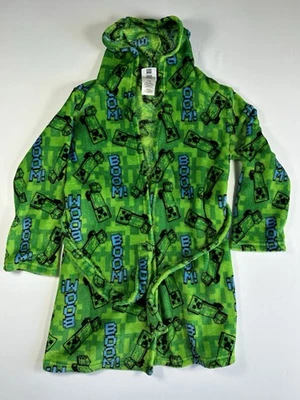Minecraft Creeper All Over Graphic Bathrobe Robe House Coat Boom Boys Green L 10 - Image 1 of 4